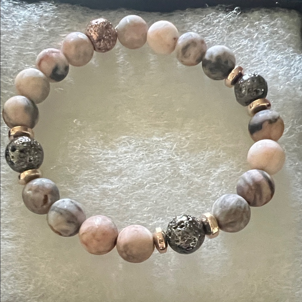 # 0874 + Eclipse”8 L HIP Pink Zebra Jasper Gemstone Beaded Bracelet